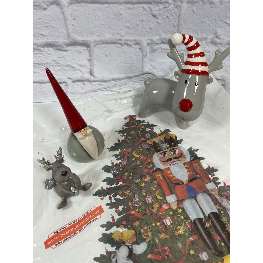 Europe Germany Christmas Market Holiday Ornament Décor Ceramic Santa Reindeer - Picture 4 of 16
